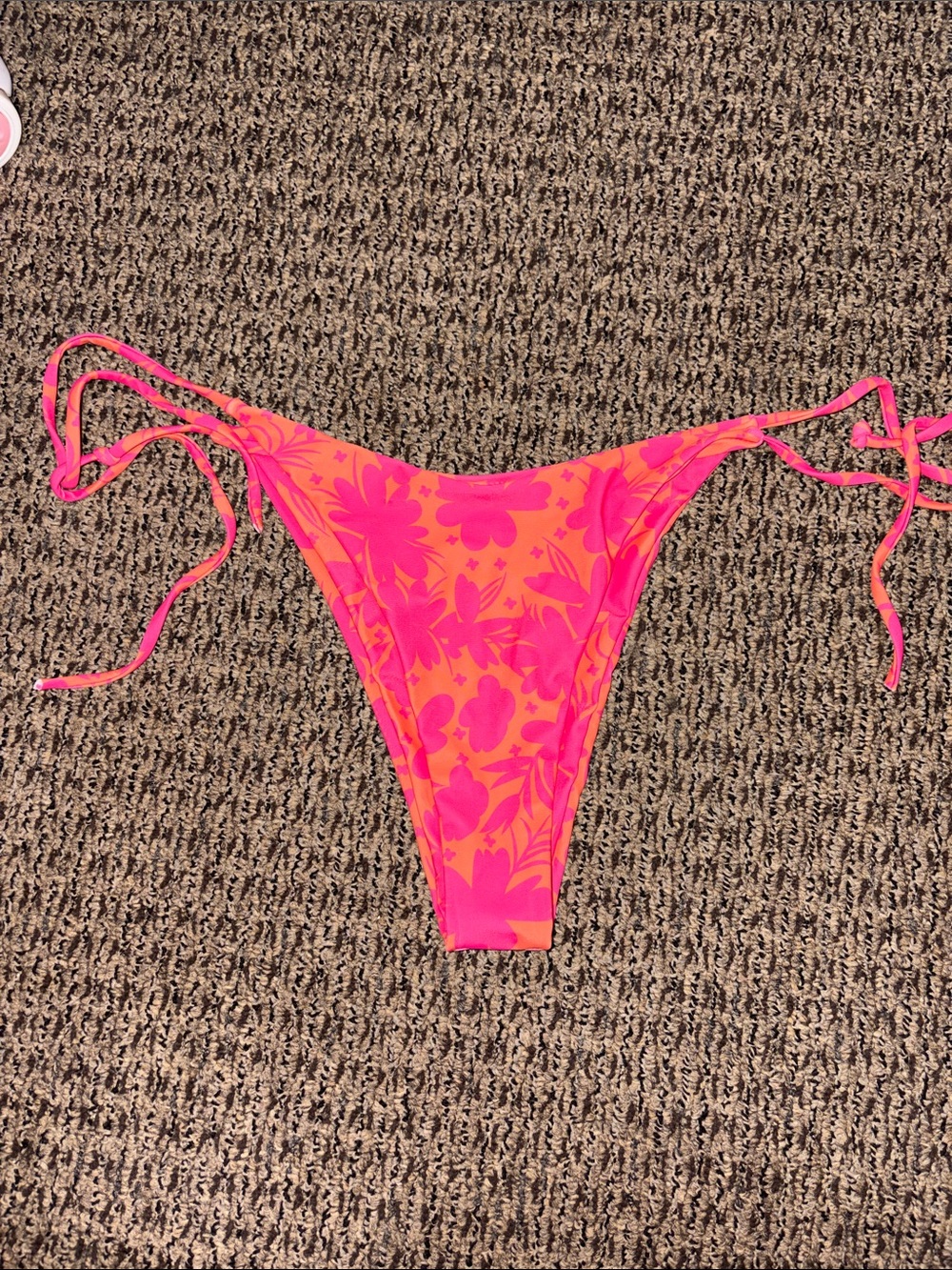 SHEIN Pink & Orange Floral Tie-Side Bikini Bottom